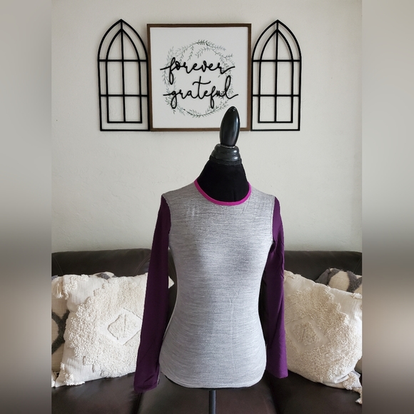Icebreaker 100% Merino Wool Gray & Purple Long Sleeve Shirt Size S Outdoor Boho - Picture 1 of 10